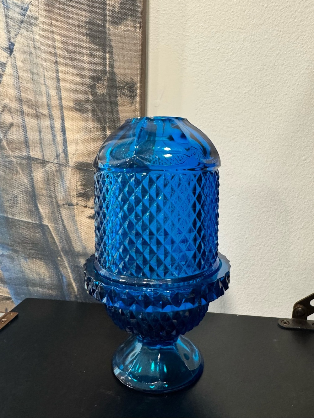 Viking Glass Bluenique Diamond Point Glimmer Fairy Lamp